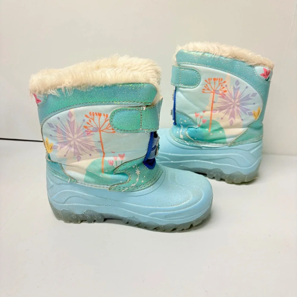 Disney Frozen Snow Boots Kids Girls Size 12 Light Blue Light Up Elsa Anna Winter